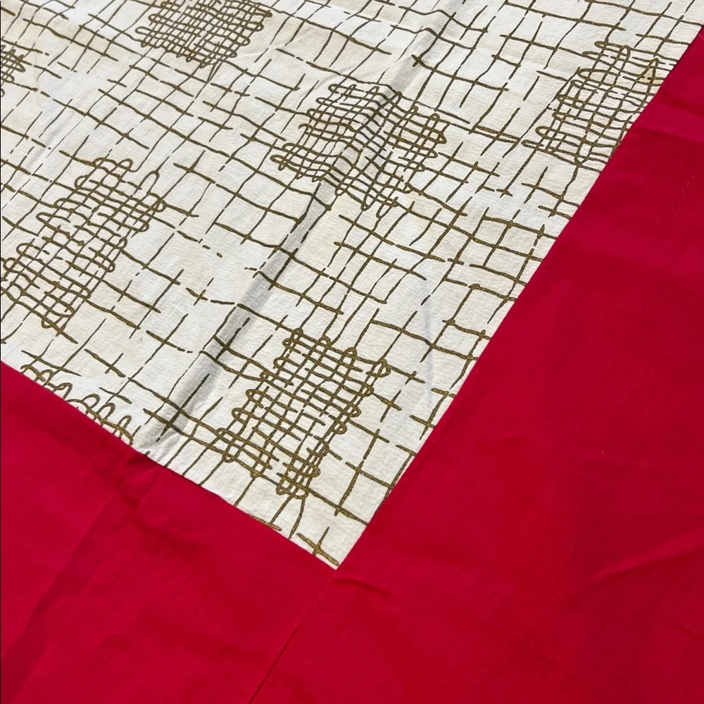Vintage Tablecloth red 9” edge with cream & soft faded metallic insert